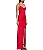Color:Red - Image 3 - Cowl Neck Spaghetti Strap Lace Up Back Side Slit Long Dress