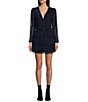 Color:Navy - Image 1 - Glitter Long Sleeve Belted Fit-And-Flare Dress