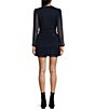 Color:Navy - Image 2 - Glitter Long Sleeve Belted Fit-And-Flare Dress