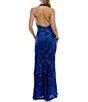 Color:Blue - Image 2 - Halter Deep V-Neck Sleeveless Sequin Long Skirt Tail Dress