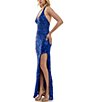 Color:Blue - Image 3 - Halter Deep V-Neck Sleeveless Sequin Long Skirt Tail Dress