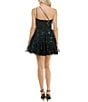 Color:Black - Image 2 - One Shoulder Sequin Fit-And-Flare Mini Dress