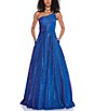 Color:Sapphire/Fuschia - Image 1 - One Shoulder Strappy Back Glitter Knit Dress