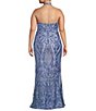 Color:Periwinkle/Holographic - Image 2 - Plus Halter Neck Pattern Sequin Long Dress