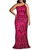 Color:Fuchsia - Image 1 - Plus Sleeveless Double Bungee Spaghetti Strap One Shoulder Sequin Dress