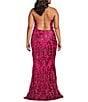 Color:Fuchsia - Image 2 - Plus Sleeveless Double Bungee Spaghetti Strap One Shoulder Sequin Dress