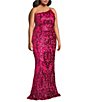 Color:Fuchsia - Image 3 - Plus Sleeveless Double Bungee Spaghetti Strap One Shoulder Sequin Dress