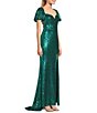 Color:Jade - Image 3 - Sequin Mesh Sweetheart Neck Short Puff Sleeve Lace Up Back Long Dress