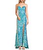 Color:Aqua/Irish - Image 1 - Sequin Strapless Sweetheart Lace-Up Back Long Dress