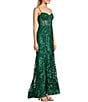 Color:Hunter Green - Image 3 - Sleeveless Sweetheart Embroidery Sequin Bustier Long Dress