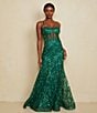 Color:Hunter Green - Image 5 - Sleeveless Sweetheart Embroidery Sequin Bustier Long Dress
