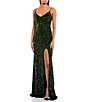 Color:Hunter - Image 1 - Velvet Embroidered Sequin Front Slit Long Dress