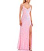 Color:Pink/Iridescent - Image 1 - Velvet Embroidered Sequin Front Slit Long Dress