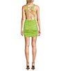 Color:Lime - Image 2 - Wide Tank Strap Scoop Neck Shirred Bodycon Lace Up Dress