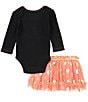 Color:Orange - Image 3 - Baby Girls 3-12 Months Long Sleeve Fab Boo Lous Graphic Bodysuit Dotted Tutu Skirt & Dotted Leg Warmers Set