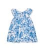 Color:White/Blue - Image 2 - Baby Girls 3-9 Months Flutter-Sleeve Floral-Printed A-Line Bodysuit Dress