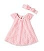 Color:Pink - Image 1 - Baby Girls 3-9 Months Flutter-Sleeve Lace Trapeze Dress