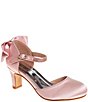 Color:Pink - Image 1 - Girls' Scarlett Satin Bow Embellished Ankle Strap Pumps (Youth)
