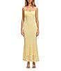 Color:Canary Yellow - Image 1 - Adoni Square Neck Textured Floral Mesh Midi Slip Dress