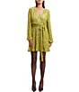 Color:Lime - Image 1 - Bellissa Sequin V-Neck Long Sleeve Tie Front Wrap Mini Dress