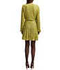 Color:Lime - Image 2 - Bellissa Sequin V-Neck Long Sleeve Tie Front Wrap Mini Dress