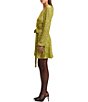 Color:Lime - Image 3 - Bellissa Sequin V-Neck Long Sleeve Tie Front Wrap Mini Dress