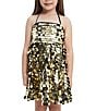 Color:Gold - Image 4 - Big Girls 7-16 Sleeveless Halter-Neck Allover Sequin-Embellished Circular-Skirted Dress