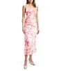 Color:Pink Abstract - Image 1 - Malinda Floral Print V-Neck Sleeveless Spaghetti Strap Tie Back Midi Slip Dress