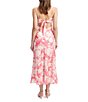 Color:Pink Abstract - Image 2 - Malinda Floral Print V-Neck Sleeveless Spaghetti Strap Tie Back Midi Slip Dress