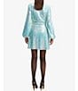 Color:Aqua - Image 2 - Sequin Surplice V-Neck Long Sleeve Dress