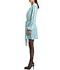 Color:Aqua - Image 3 - Sequin Surplice V-Neck Long Sleeve Dress