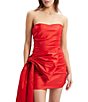 Color:Deep Red - Image 4 - Sleeveless Oversized Bow Waist Strapless Ruched Mini Dress