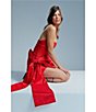 Color:Deep Red - Image 6 - Sleeveless Oversized Bow Waist Strapless Ruched Mini Dress
