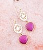 Color:Fuchsia/Gold - Image 2 - Bronze and Fuchsia Genuine Agate Stone Drop Earrings