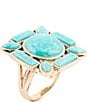 Color:Gold - Image 1 - Bronze and Green Turquoise Genuine Stone Statement Ring