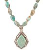 Color:Turquoise/Gold - Image 2 - Bronze and Turquoise Short Pendant Statement Necklace
