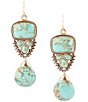 Color:Turquoise/Gold - Image 1 - Bronze Genuine Stone Turquoise Statement Drop Earrings