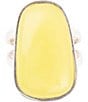 Color:Opal/Silver - Image 1 - Sterling Silver and Yellow Jade Genuine Stone Statement Ring