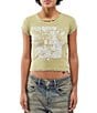 Color:Sage - Image 1 - Last Time Frill Edge Cropped Graphic T-Shirt