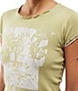 Color:Sage - Image 4 - Last Time Frill Edge Cropped Graphic T-Shirt