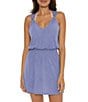 Color:Cornflower - Image 1 - Breezy Basics Slub Knit Smocked Blouson Waist Cover-Up Dress