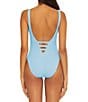 Color:Ice Blue - Image 2 - Modern Edge Sophie Rib Texture Plunge Back V-Neck Cutout One Piece Swimsuit