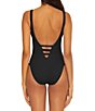 Color:Black - Image 2 - Modern Edge Sophie Rib Texture Plunge Back V-Neck Cutout One Piece Swimsuit