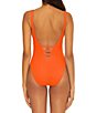 Color:Carrot - Image 2 - Modern Edge Sophie Rib Texture Plunge Back V-Neck Cutout One Piece Swimsuit