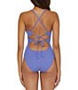 Color:Cornflower - Image 2 - Modern Edge Strappy Textured Rib Plunge One Piece Swimsuit
