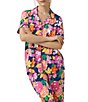 Color:Green House Floral - Image 4 - Floral Print Knit Short Sleeve Chest Pocket Notch Collar Cropped Pajama Set