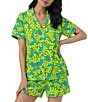 Color:Trina Palm Leaves - Image 1 - Palm Print Knit Short Sleeve Notch Collar Shorty Pajama Set