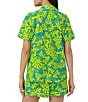 Color:Trina Palm Leaves - Image 2 - Palm Print Knit Short Sleeve Notch Collar Shorty Pajama Set