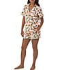 Color:Peachy Keen - Image 1 - Printed Knit Short Sleeve Notch Collar Shorty Pajama Set