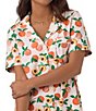 Color:Peachy Keen - Image 4 - Printed Knit Short Sleeve Notch Collar Shorty Pajama Set